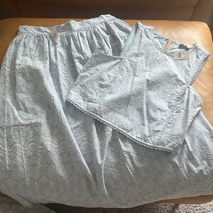 LOFT Light Blue Eyelet Crop Top and Skirt Set